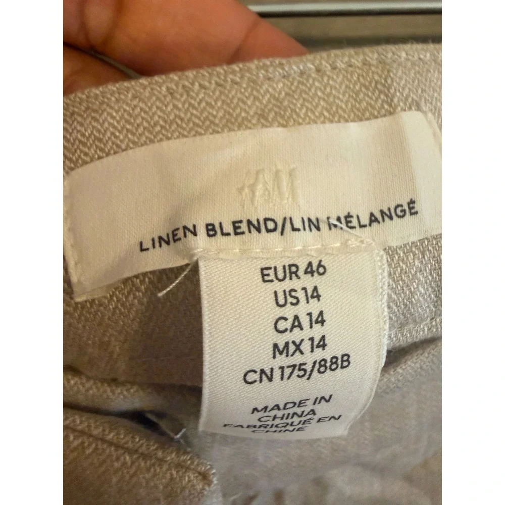 XL 145 H&M NWT Linen Blend Wide Leg Cropped Pants Neutral Coastal Quiet Luxury